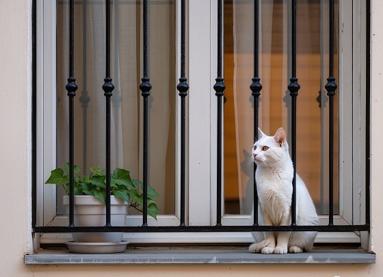 Gato asomado al alfeizar